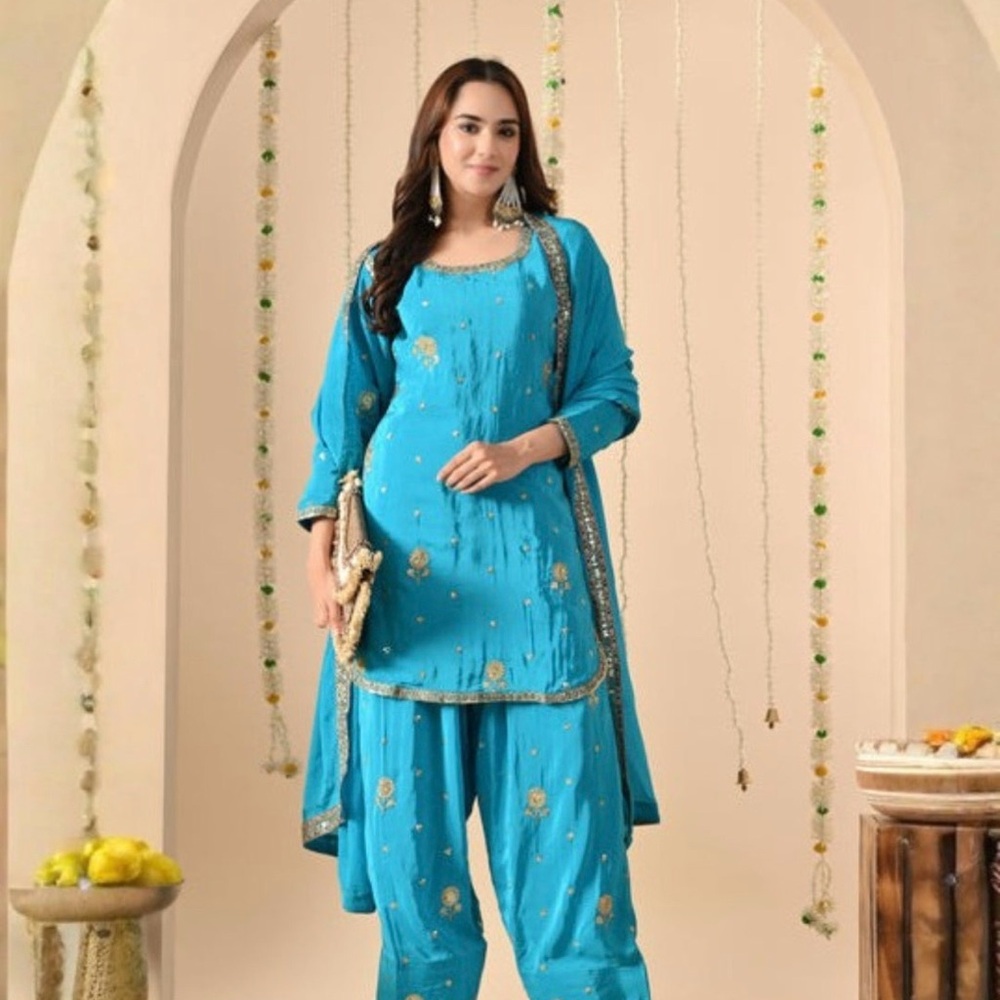 Turquoise Embroidered Salwar Kameez Set